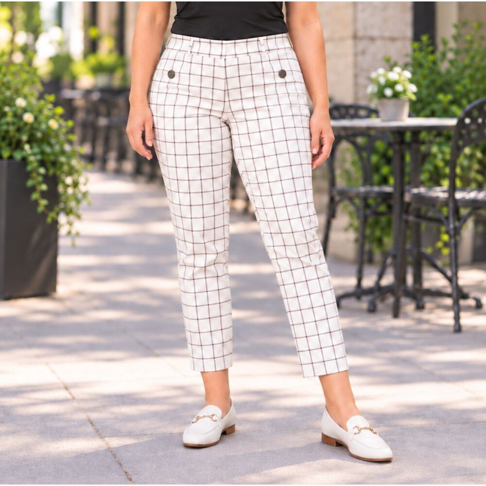 Cato Women’s Size 16 Ivory Plaid Cropped Ankle Pants Stretch NWT